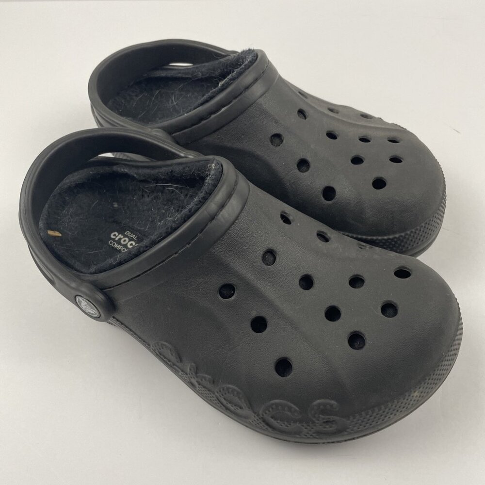 Crocs Baya Lined Clogs Shoes Mens 6 Womens 8 Black Faux Fur Comfort Round Toe
